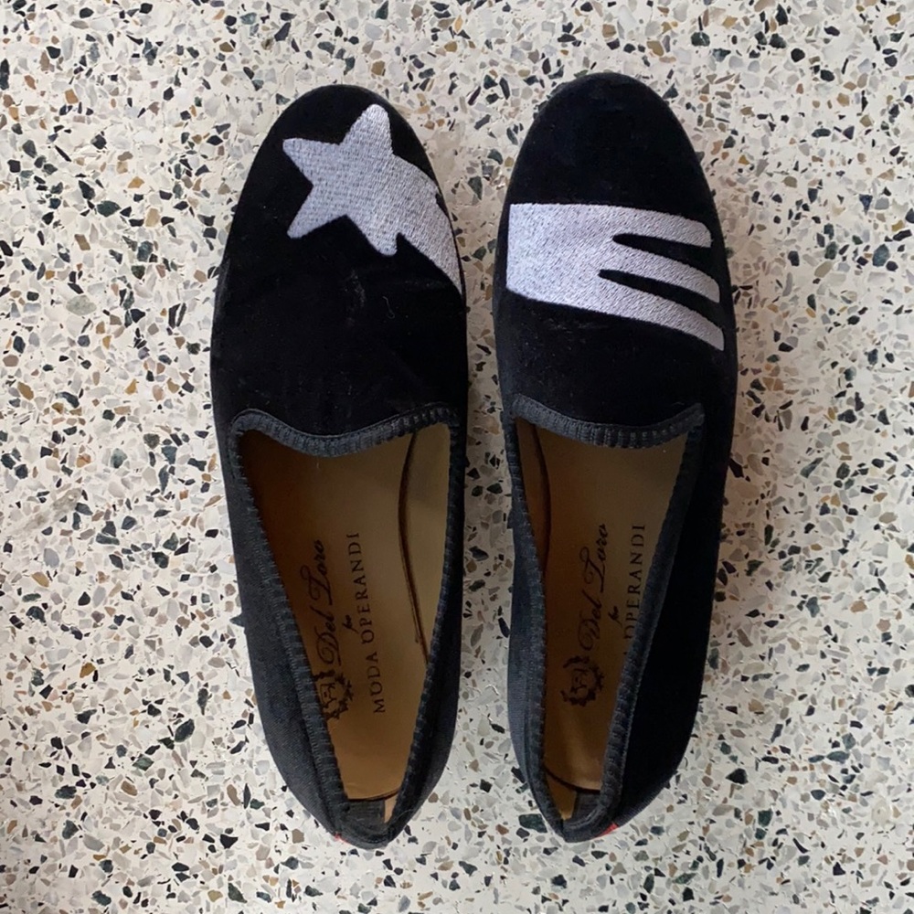 Black and white shooting star velvet slipper